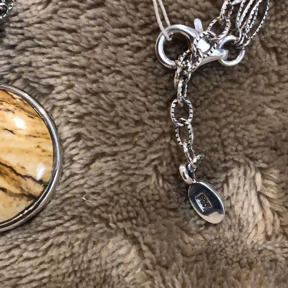 BARSE Sterling Silver Agate Pendant w/ Triple Strand Open Link Necklace NWT - Picture 6 of 8